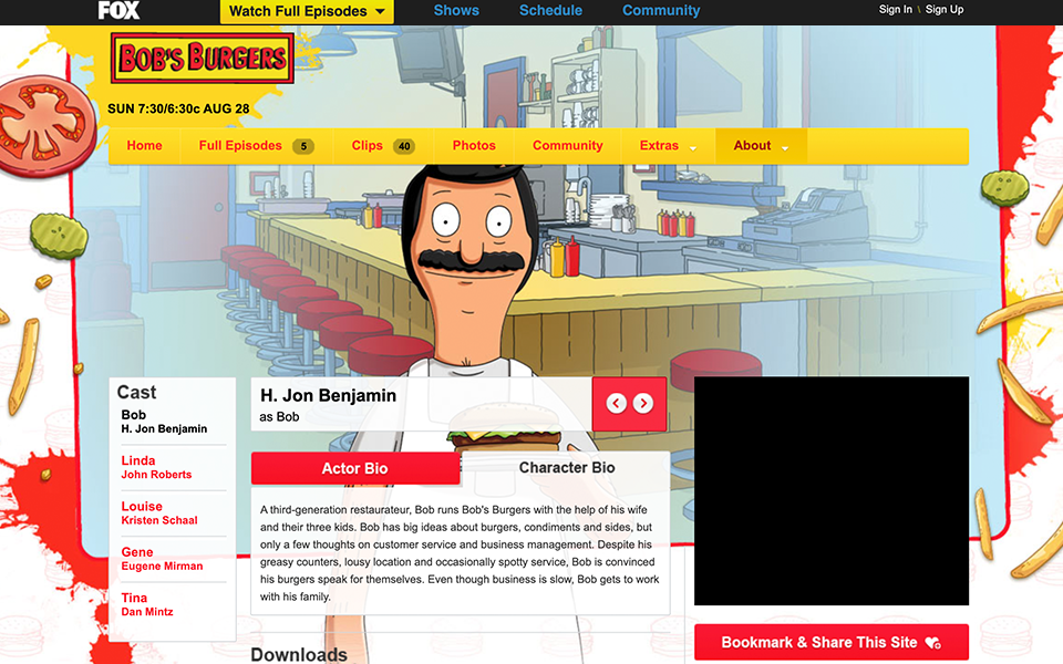Bobs Burgers Web Site
